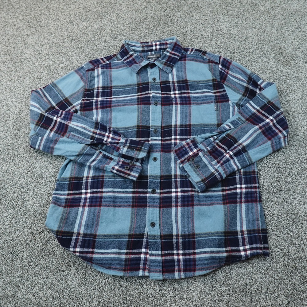 Eddie Bauer Shirt Mens L Blue Plaid Flannel Button Up Long Sleeve Outdoor Hiking